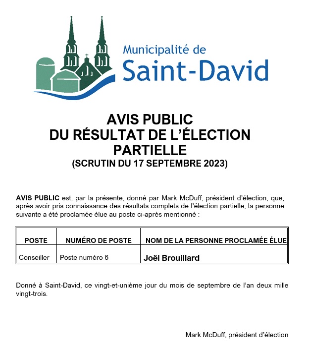 Avis Public Resultat de lelection partielle Scrutin du 17 septembre 2023
