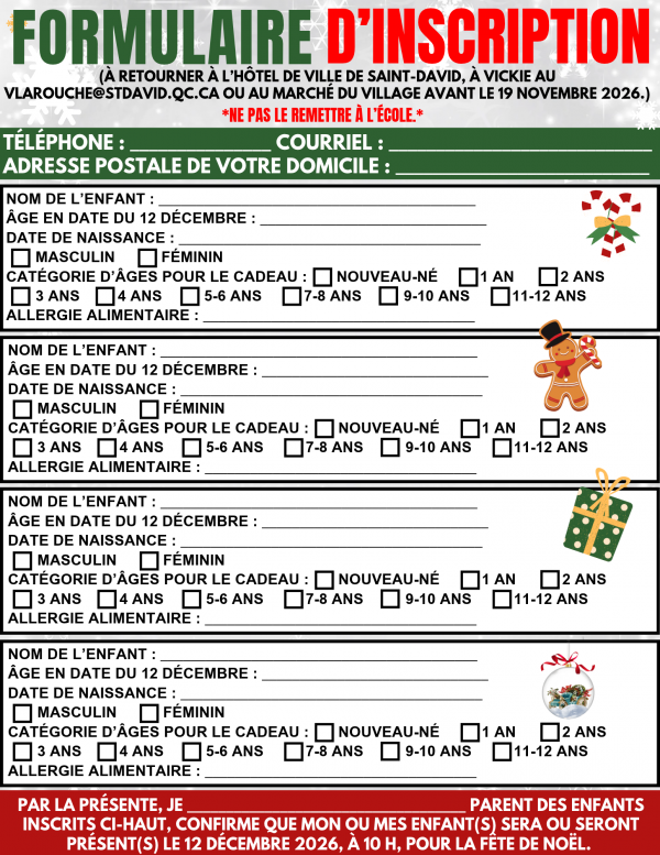 formulairede Noel enfant