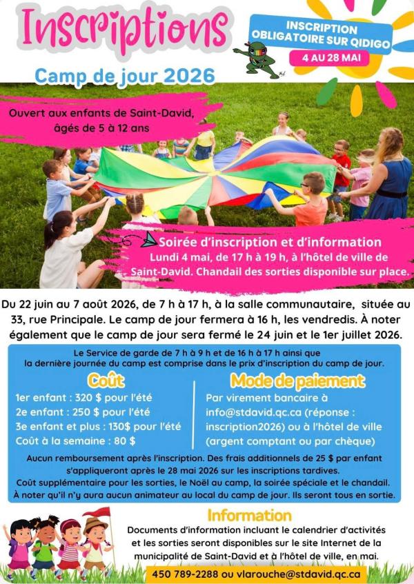 Inscription camp de jour 2026