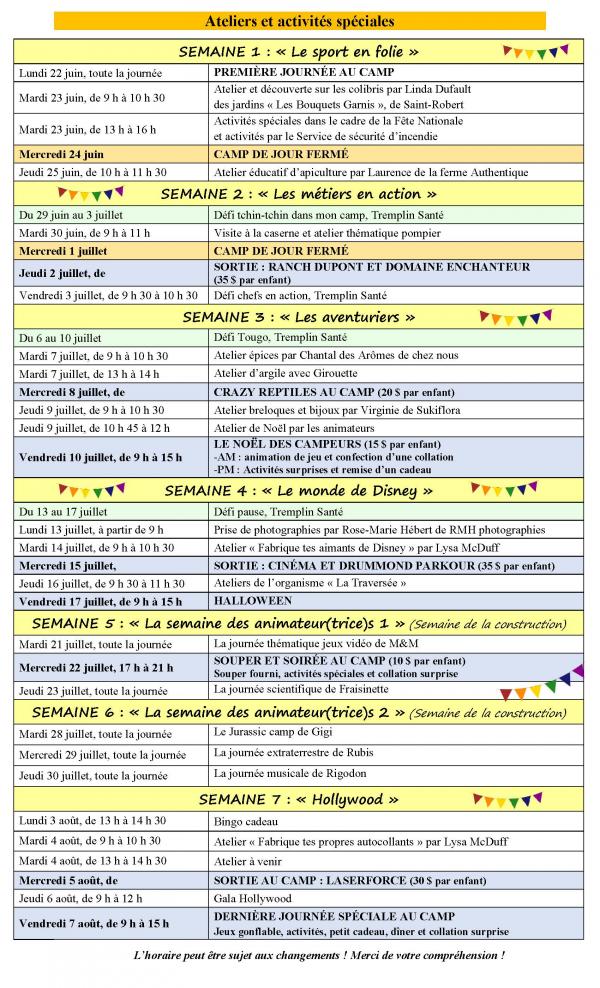 Ateliers gratuits et sorties camp de jour 2026 Saint David.pdf