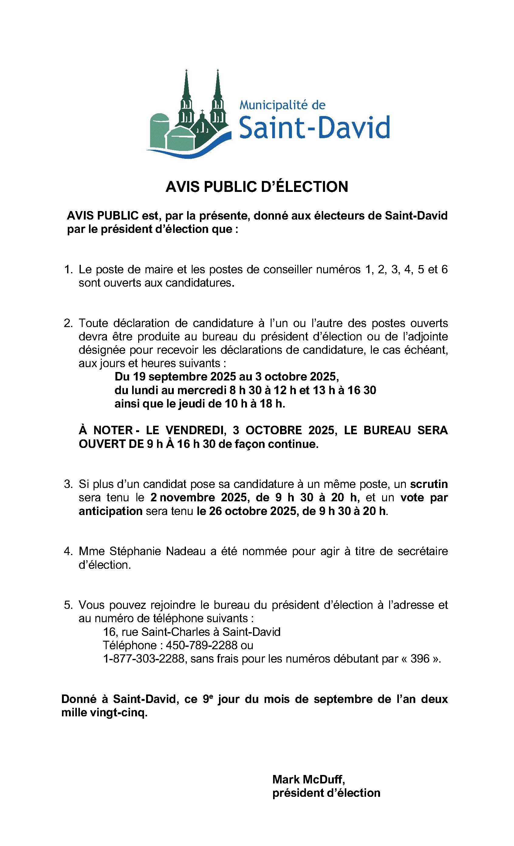 Avis public elections 2025
