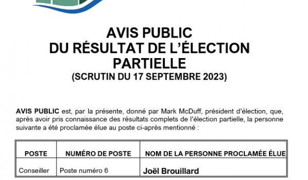 Avis Public Resultat de lelection partielle Scrutin du 17 septembre 2023